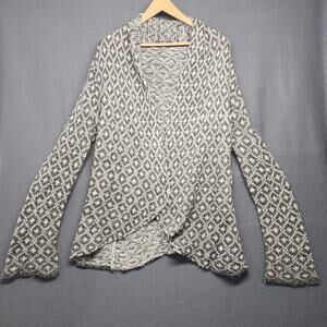 Wooden Ships Sweater Womens M/L Gray White Open Front Cardigan Mohair Wool Knit